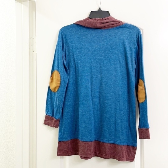 Color block elbow patch cowl neck sweater - Picture 2 of 4